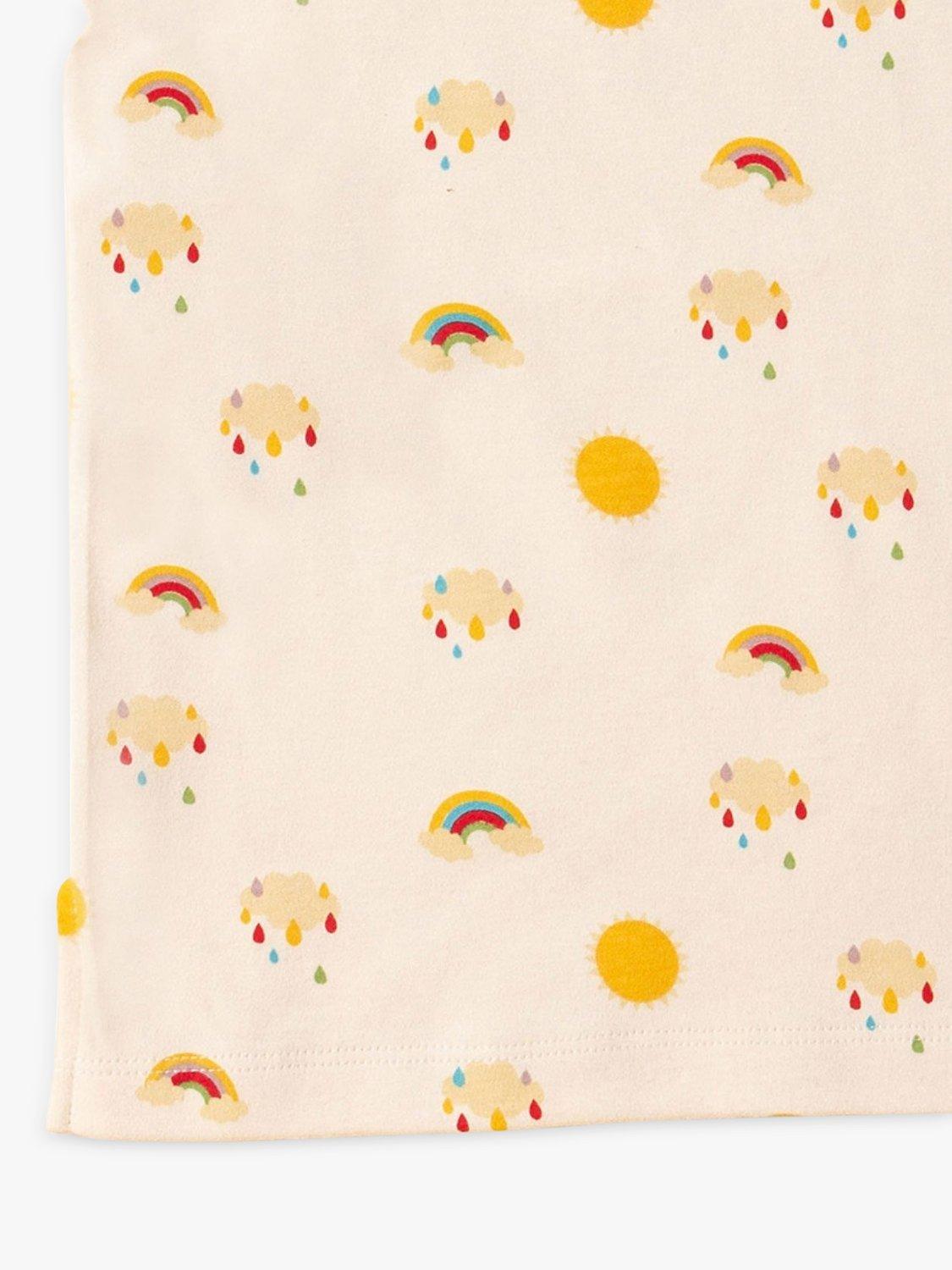 Product image 3 of 6, which shows Little Green Radicals Kids' Adaptive Organic Cotton Sunshine & Rainbow Print T-Shirt, Cream, 18-24 months