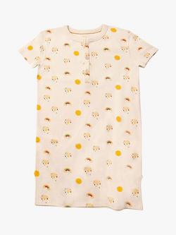 Little Green Radicals Kids' Adaptive Organic Cotton Sunshine & Rainbow Print Henley Tunic, Cream, Cream