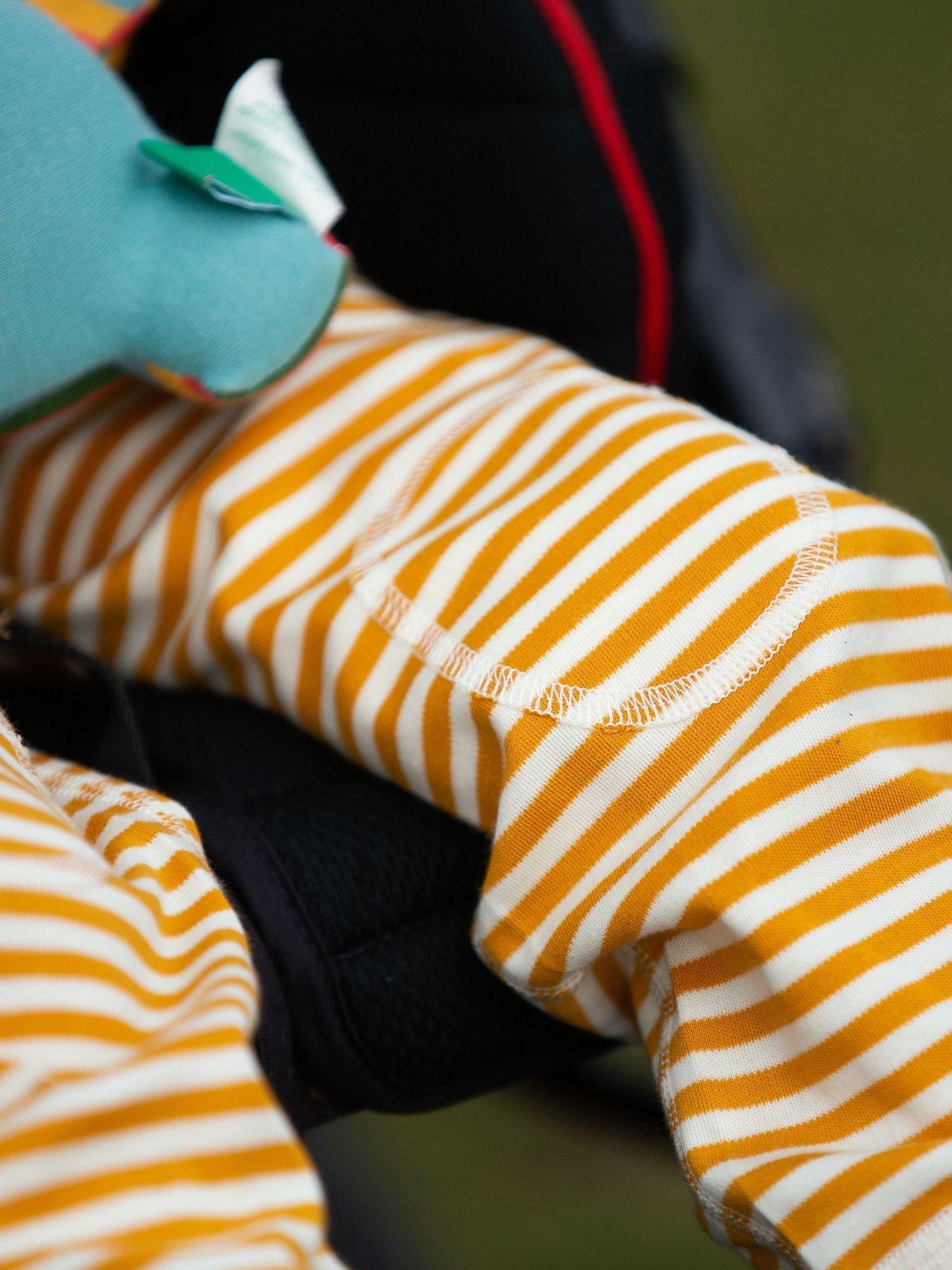 Product image 5 of 6, which shows Little Green Radicals Kids' Adaptive Striped Joggers, Gold, 18-24 months
