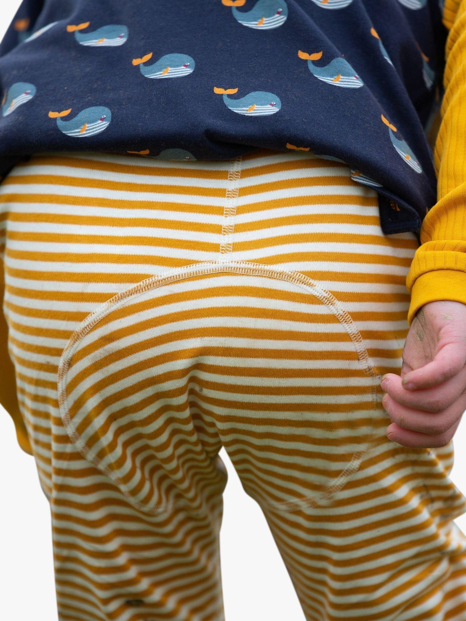 Product image 6 of 6, which shows Little Green Radicals Kids' Adaptive Striped Joggers, Gold, 18-24 months