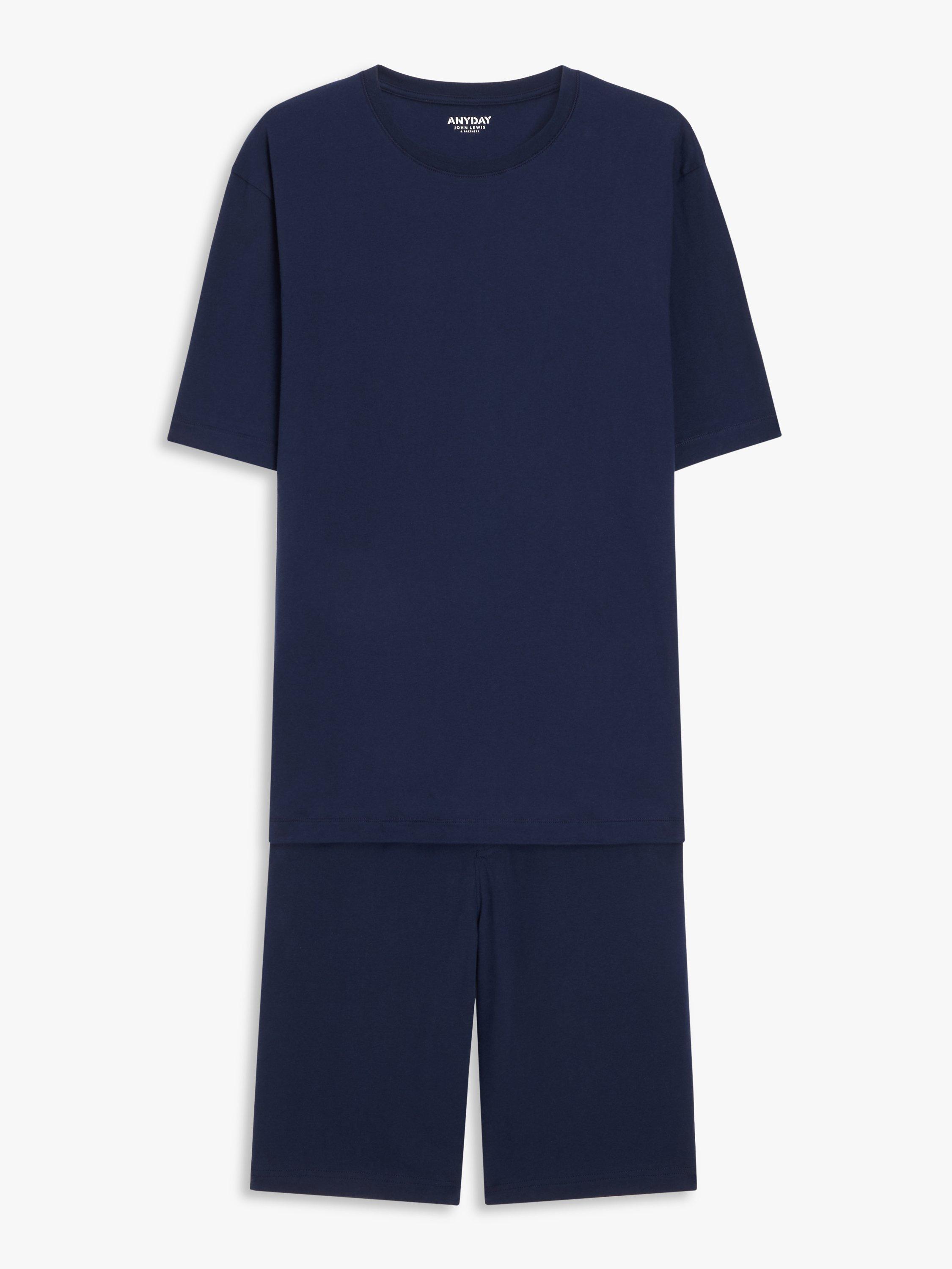 John Lewis ANYDAY Jersey T Shirt Shorts Pyjama Set Navy