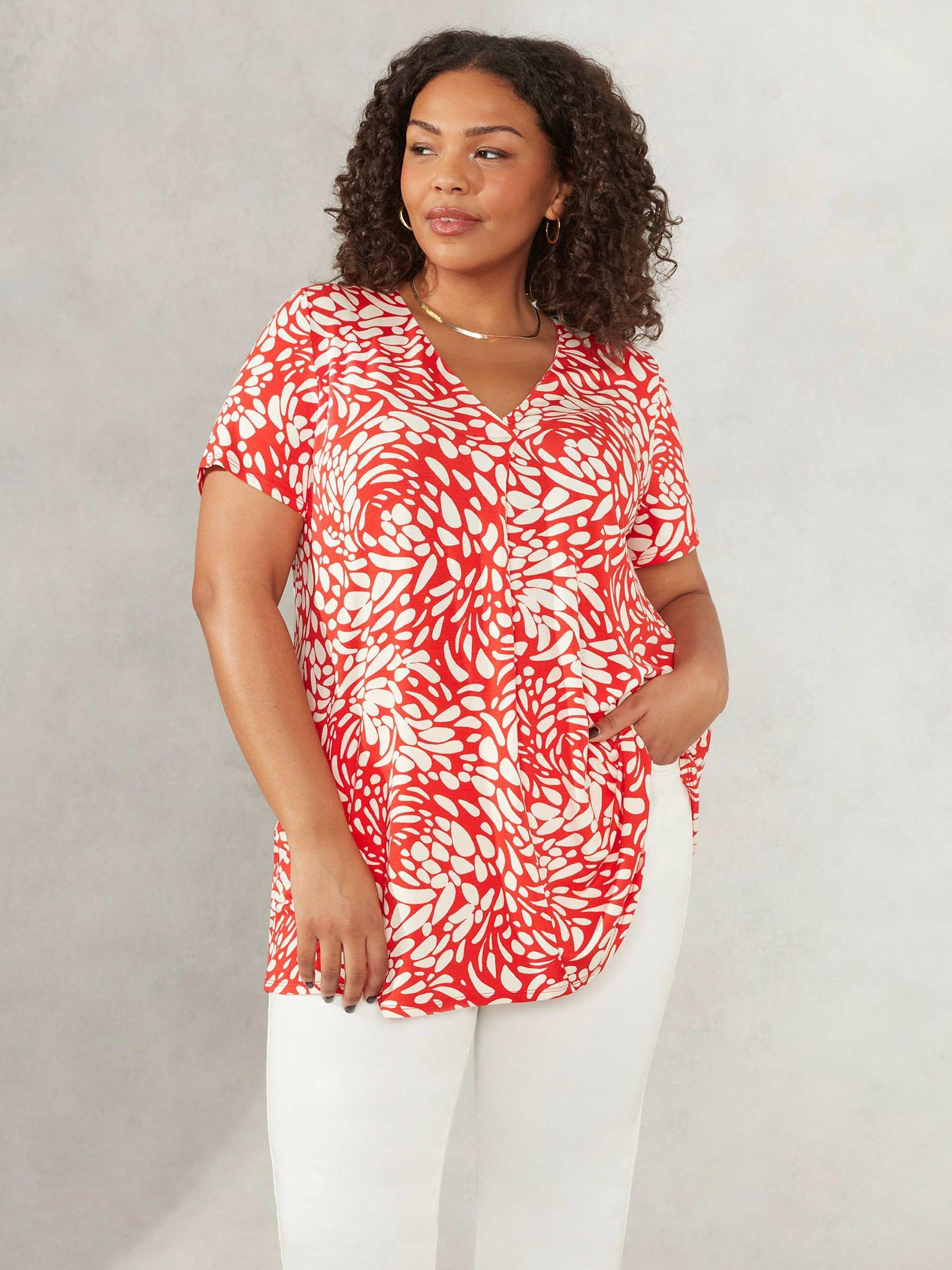 Live Unlimited Curve Pebble Print Jersey Pleat Front Top, Red