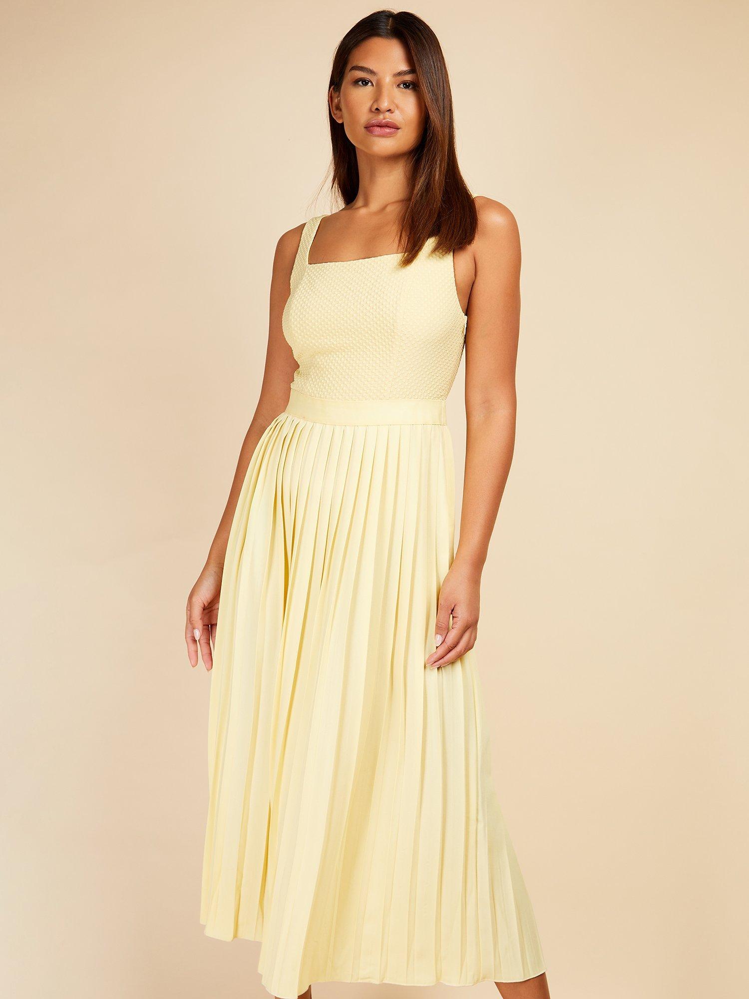 Little Mistress Plisse Midaxi Dress, Butter Yellow