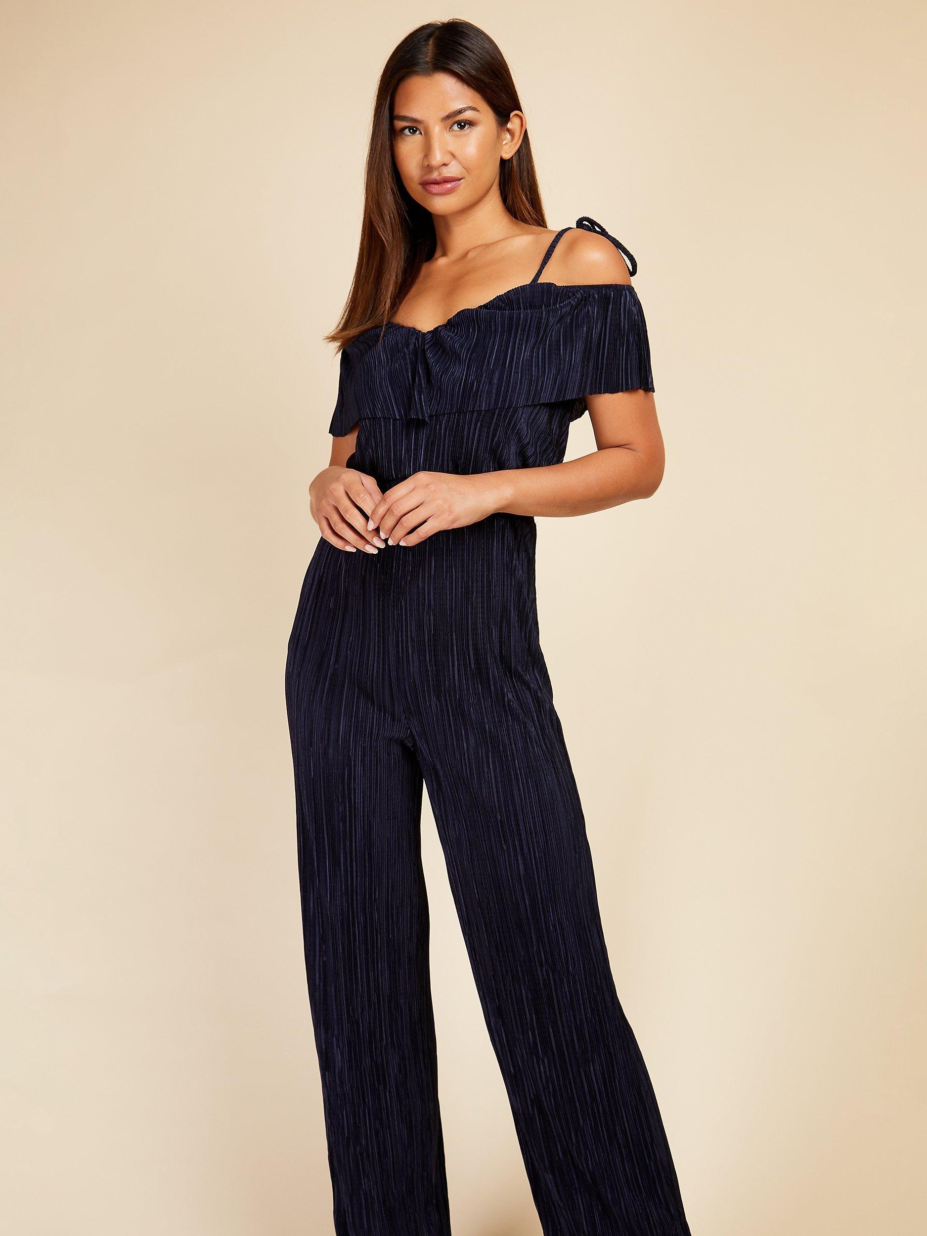 Product image 1 of 4, which shows Little Mistress Plain Plisse Jumpsuit, Navy, 6
