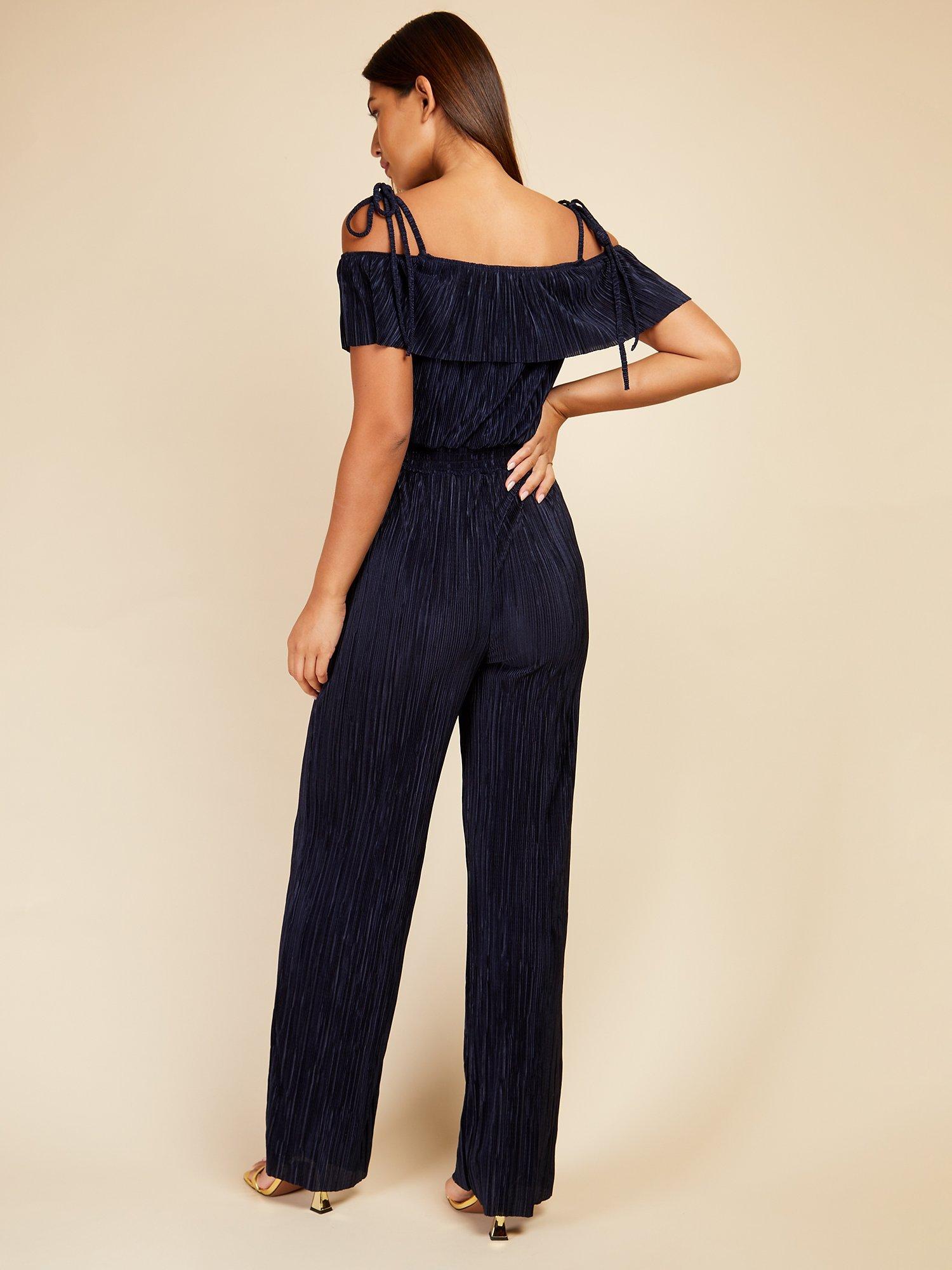 Product image 2 of 4, which shows Little Mistress Plain Plisse Jumpsuit, Navy, 6