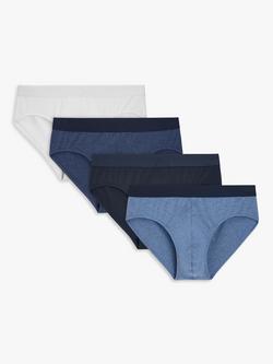 John Lewis Organic Cotton Briefs, Pack of 4, Blue/White