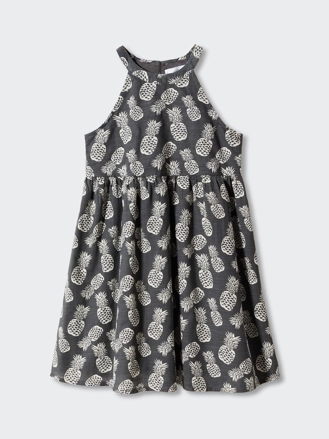 Mango Kids Ananas Pineapple Dress, Black