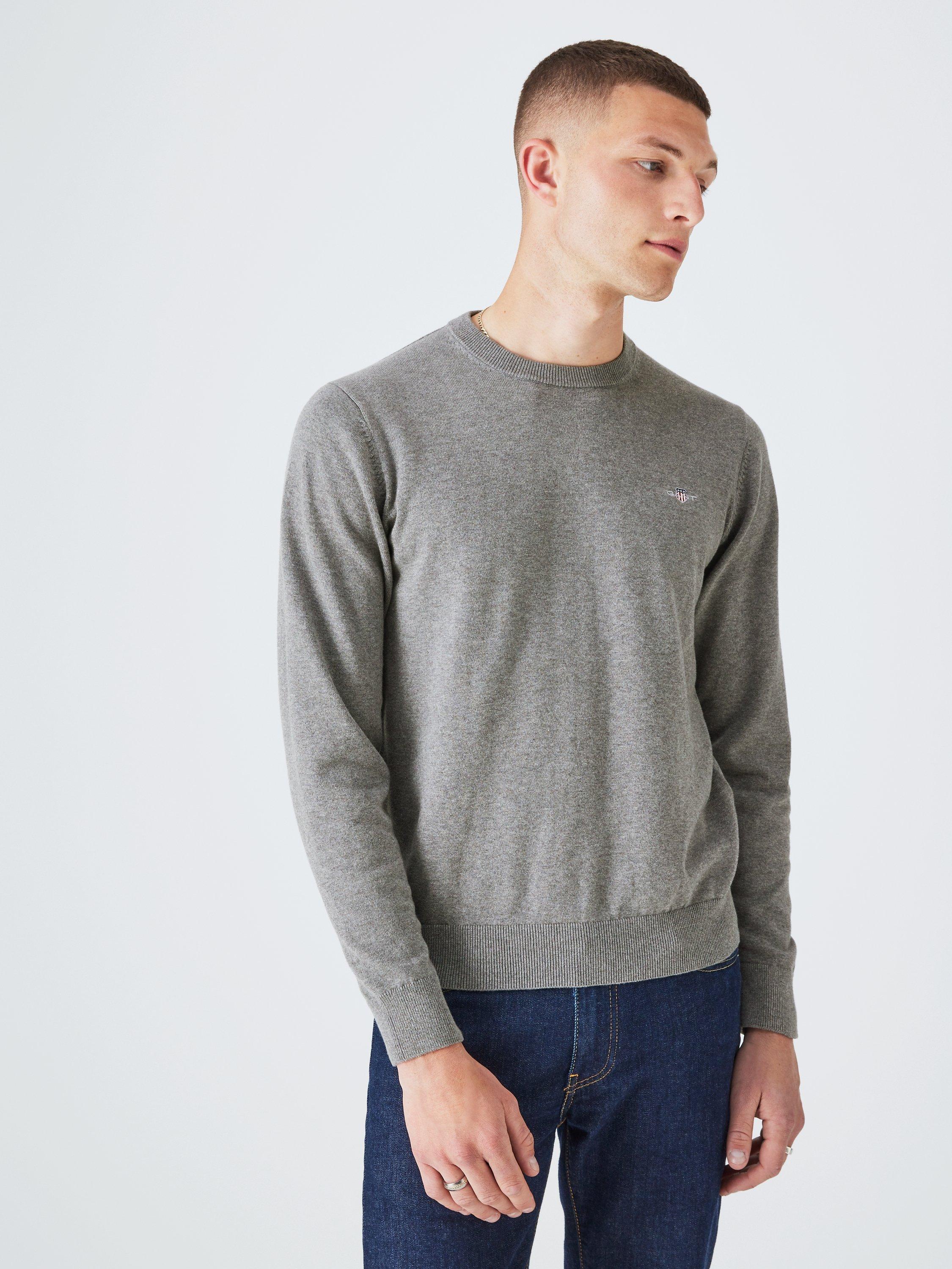 Product image 1 of 6, which shows GANT Classic Cotton Crew Neck Jumper, 092 Dk Grey Melange, XL
