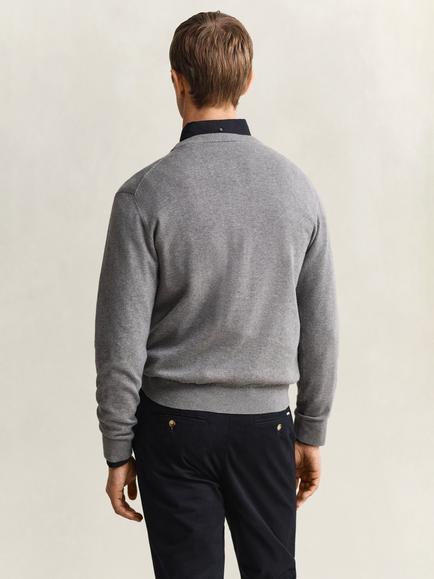 GANT Classic Cotton Crew Neck Jumper, Evening Blue - view 2, 092 Dk Grey Melange