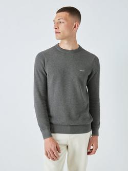 GANT Cotton Pique Crew Neck Jumper, Dark Grey Melange