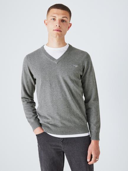 GANT Classic V-neck Regular Fit Jumper, Grey Melange