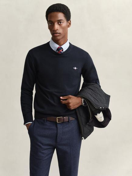 GANT Classic Cotton Crew Neck Jumper, Evening Blue, 433 Evening Blue