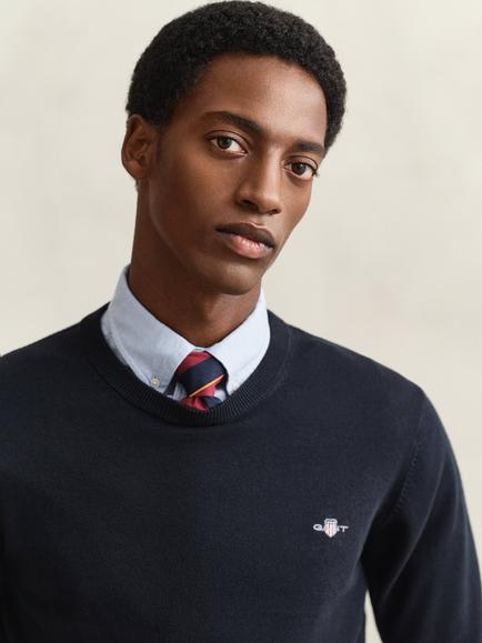 GANT Classic Cotton Crew Neck Jumper, Evening Blue - view 2, 433 Evening Blue