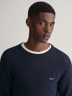 GANT Cotton Pique Crew Neck Jumper, Evening Blue