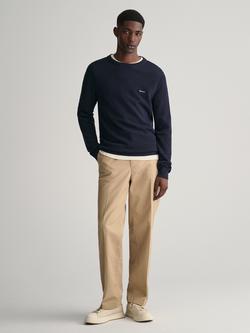 GANT Cotton Pique Crew Neck Jumper - view 2, Evening Blue