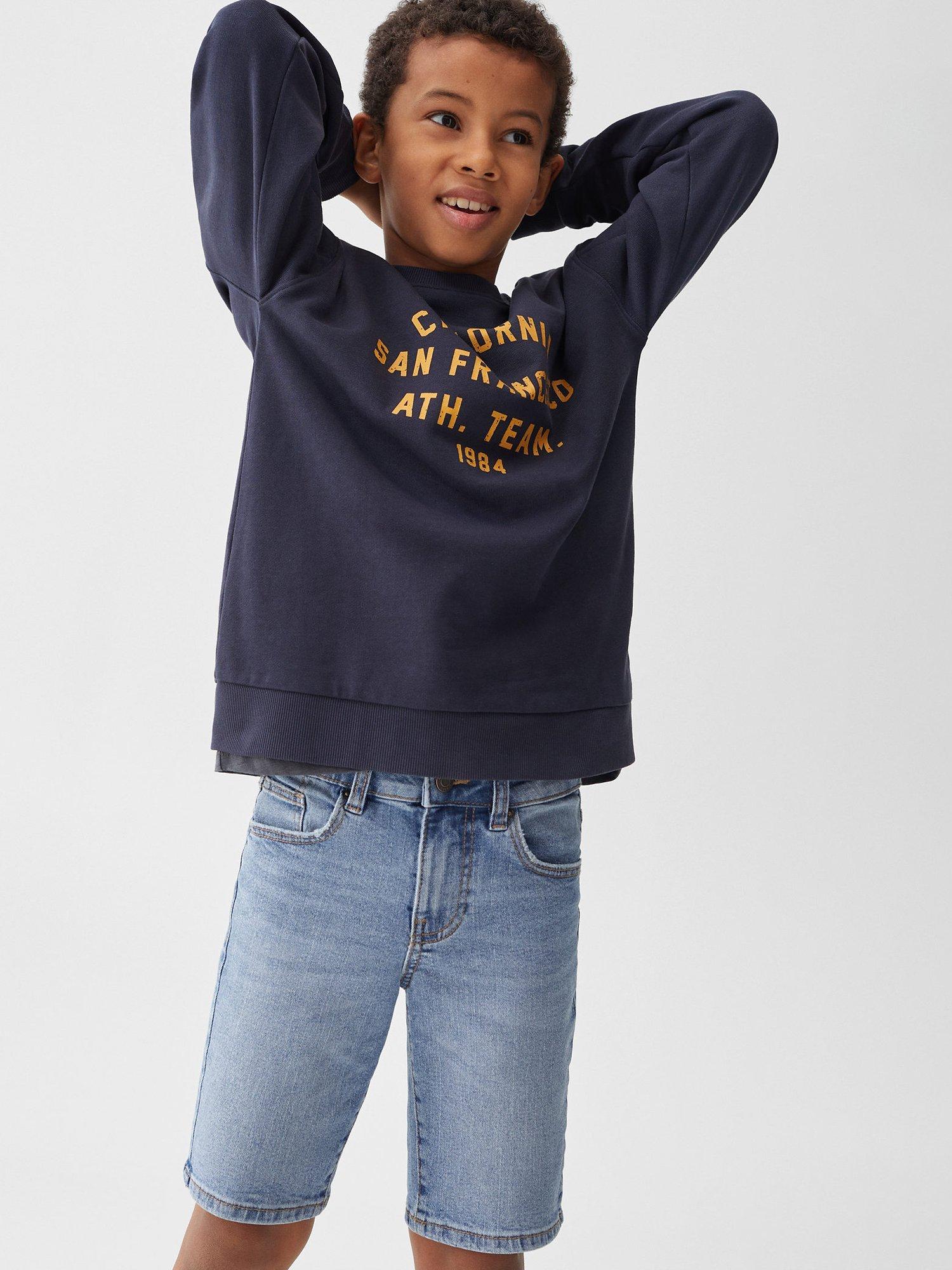 Mango Kids' John Cotton Denim Shorts, Open Blue