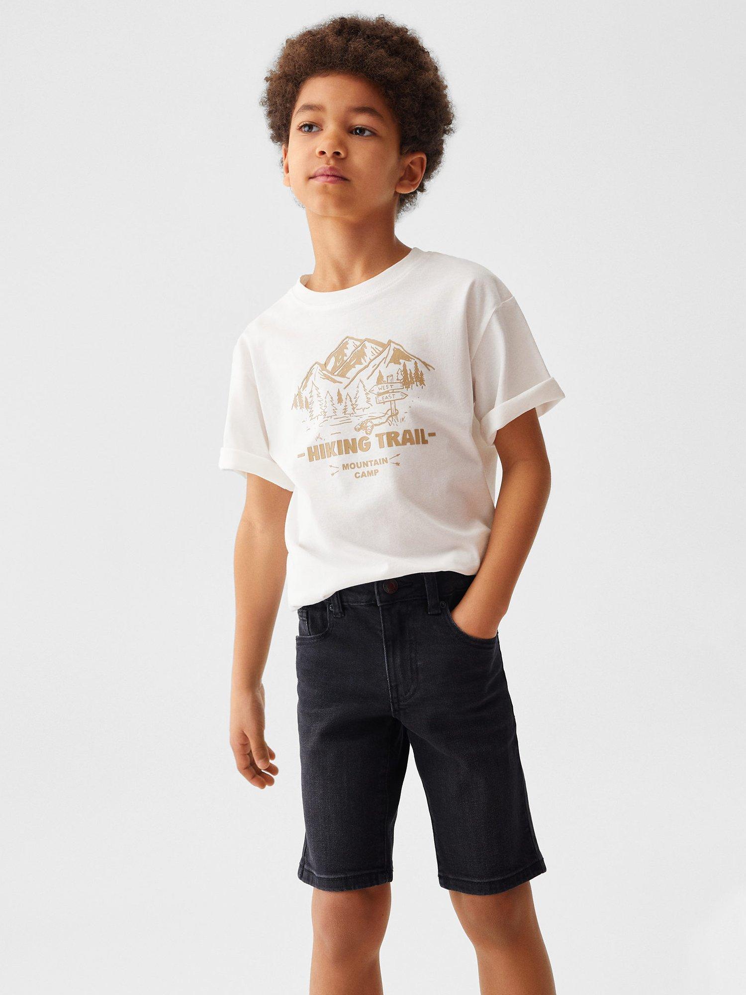 Mango Kids' John Cotton Denim Shorts, Black