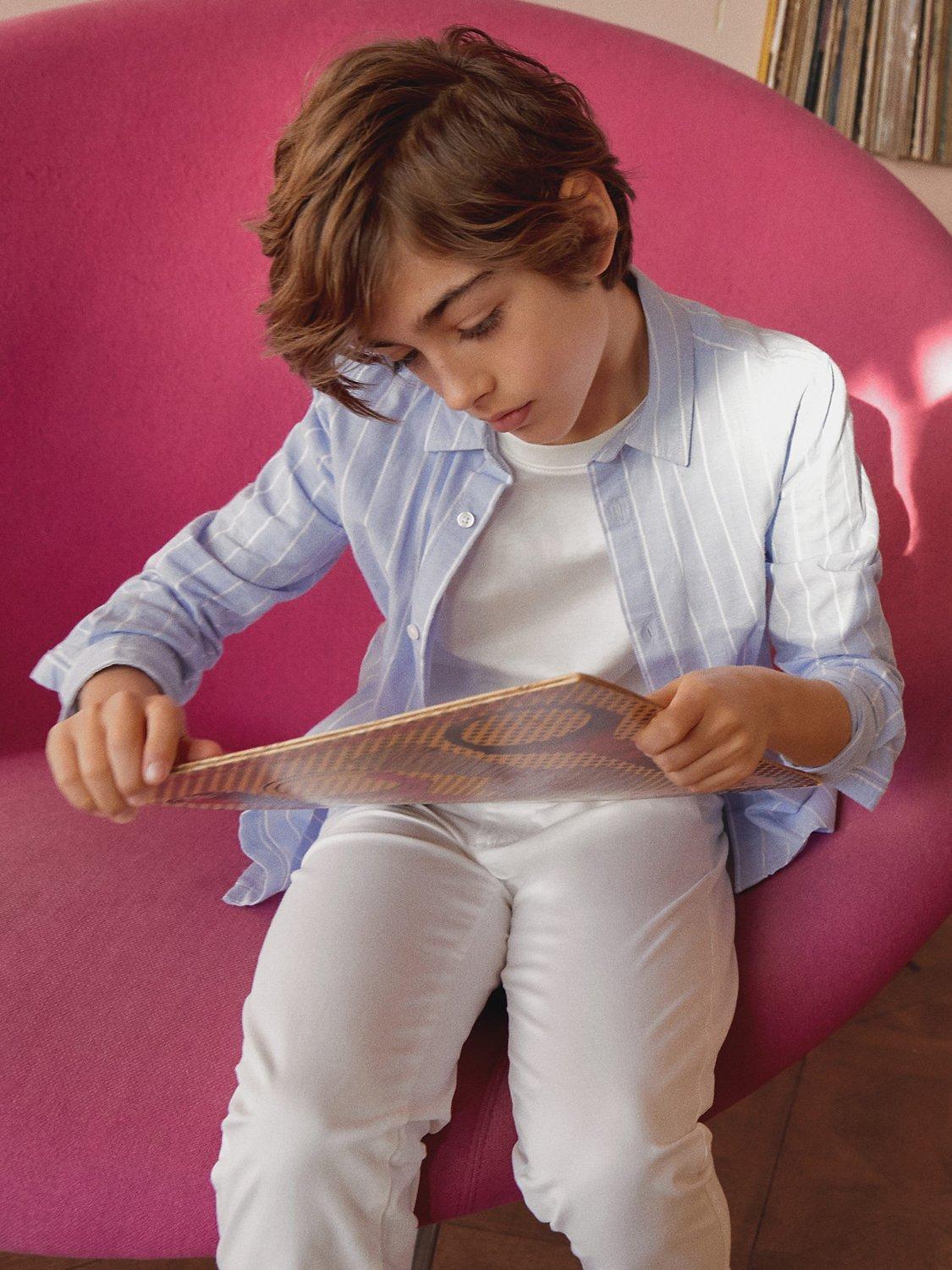 Mango Kids' Epi Striped Shirt, Light Pastel Blue