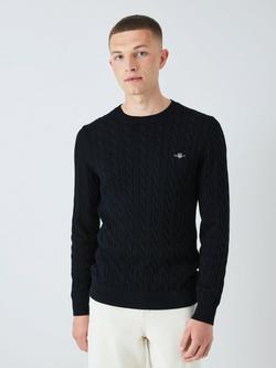 GANT Cotton Cable Knit Crew Neck Jumper, 433 Evening Blue