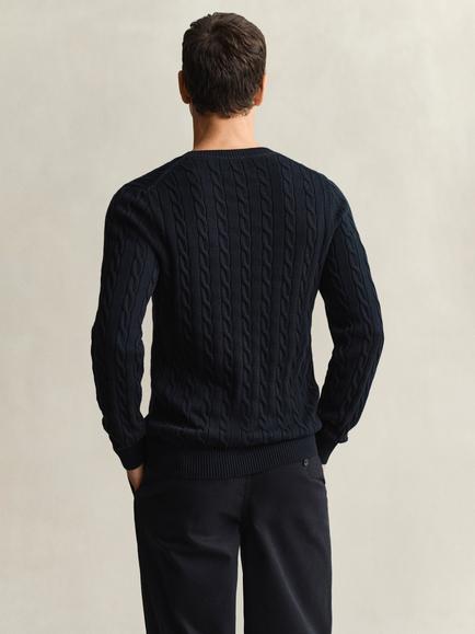 GANT Cotton Cable Knit Crew Neck Jumper - view 2, 433 Evening Blue