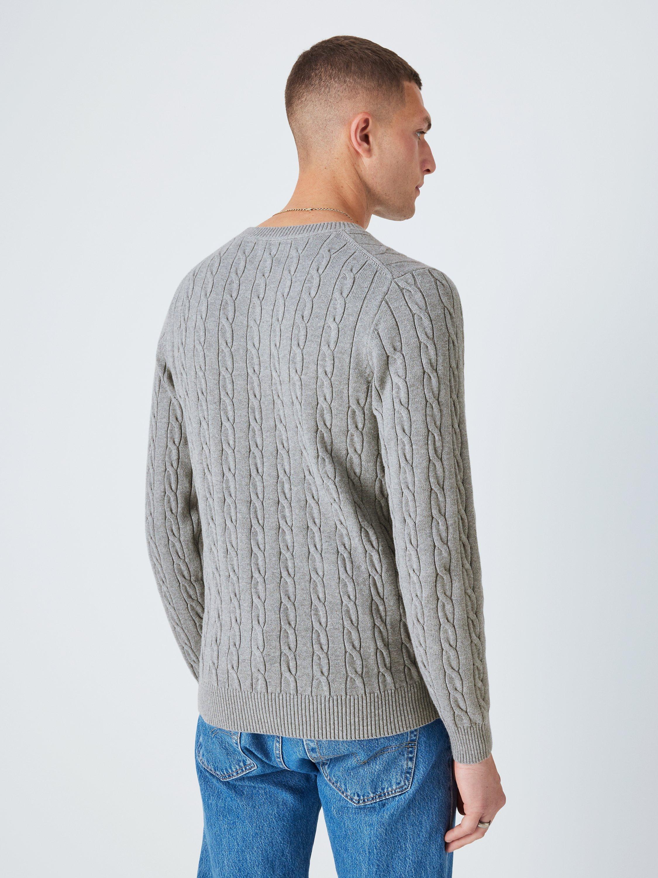 GANT Cotton Cable Knit Crew Neck Jumper Grey Melange