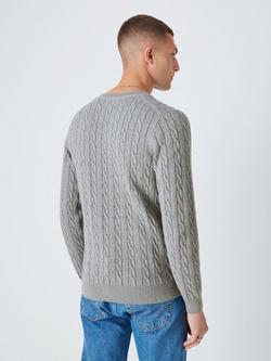 GANT Cotton Cable Knit Crew Neck Jumper - view 2, Grey Melange
