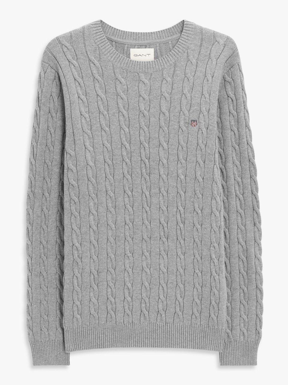 Product image 6 of 6, which shows GANT Cotton Cable Knit Crew Neck Jumper, Grey Melange, XL