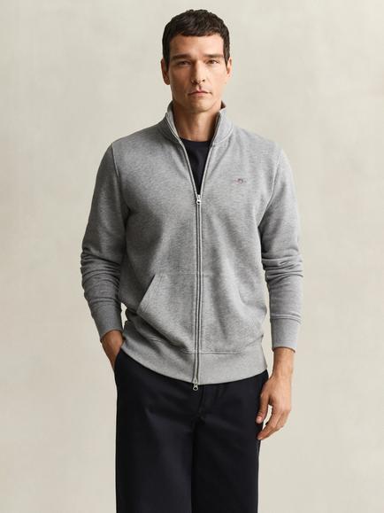 GANT Regular Shield Full Zip Jumper, 093 Grey Melange