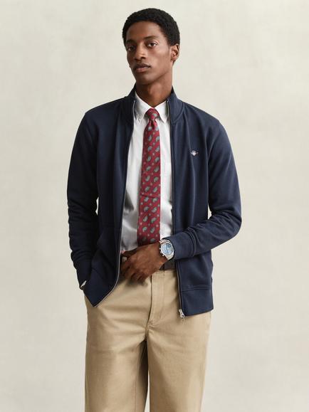 GANT Regular Shield Full Zip Jumper, 433 Evening Blue