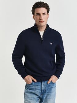 GANT Cotton Half Zip Collar Jumper, Evening Blue