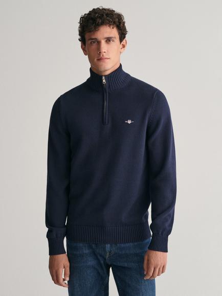GANT Cotton Half Zip Collar Jumper, Evening Blue