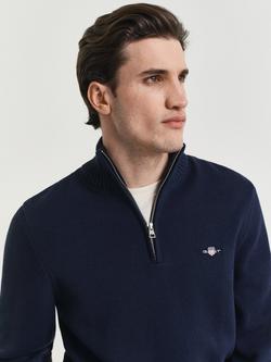 GANT Cotton Half Zip Collar Jumper - view 2, Evening Blue