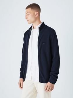 GANT Cotton Piqué Full Zip Cardigan, 433 Evening Blue