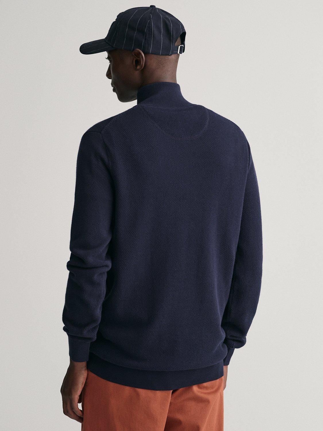 GANT Cotton Pique Half Zip Jumper, Evening Blue, M