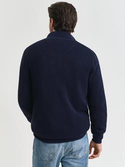 GANT Cotton Pique Half Zip Jumper - view 2, Evening Blue