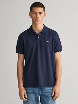 GANT Regular Shield Short Sleeve Pique Polo Top, Evening Blue, 433 Evening Blue
