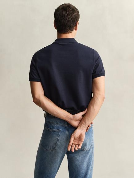GANT Regular Shield Short Sleeve Pique Polo Top, Evening Blue - view 2, 433 Evening Blue