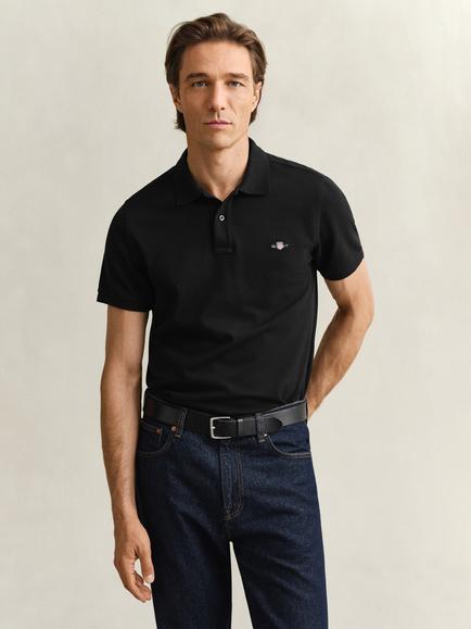 GANT Regular Shield Short Sleeve Pique Polo Top, Evening Blue, 005 Black