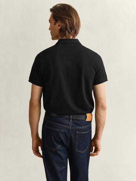 GANT Regular Shield Short Sleeve Pique Polo Top, Evening Blue - view 2, 005 Black