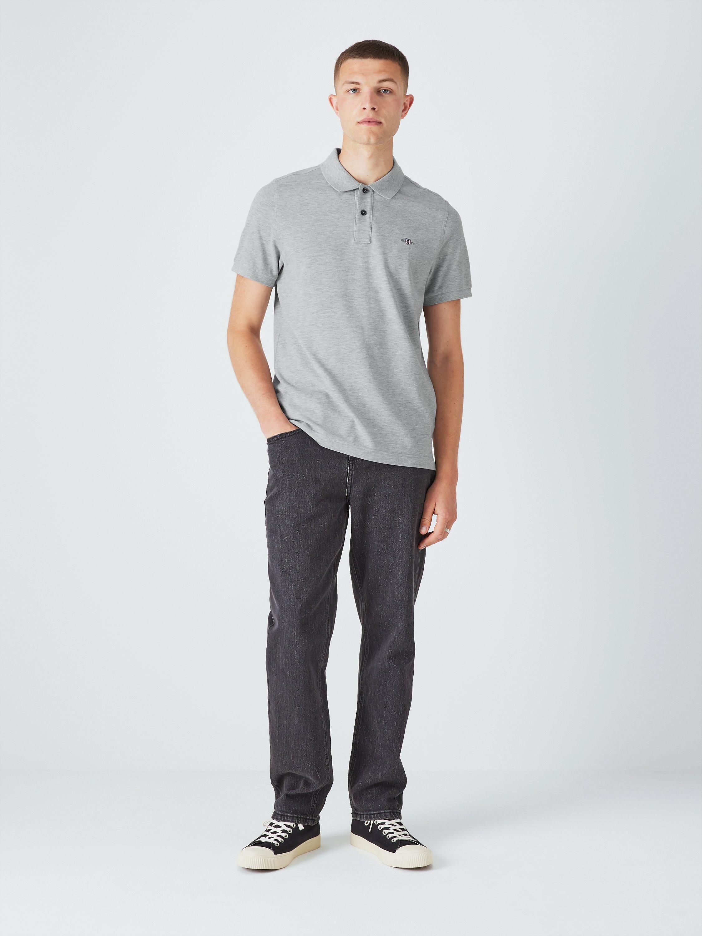 Product image 3 of 5, which shows GANT Piqué Shield Short Sleeve Regular Fit Polo Shirt, Grey Melange, S