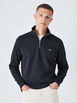 GANT Cotton Blend Half Zip Jumper, Evening Blue