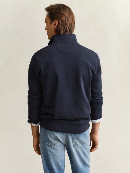 GANT Cotton Blend Half Zip Jumper - view 2, Evening Blue