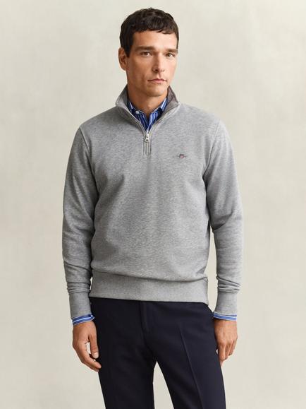 GANT Cotton Blend Half Zip Jumper, Grey Melange