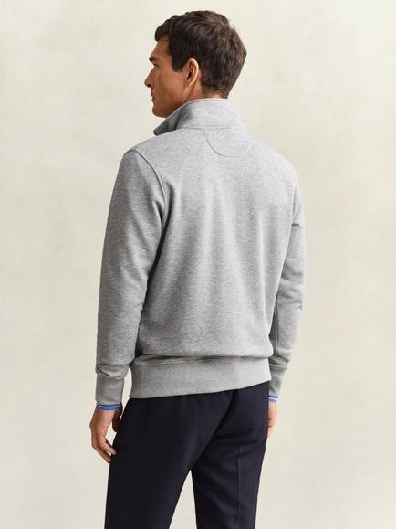 GANT Cotton Blend Half Zip Jumper - view 2, Grey Melange