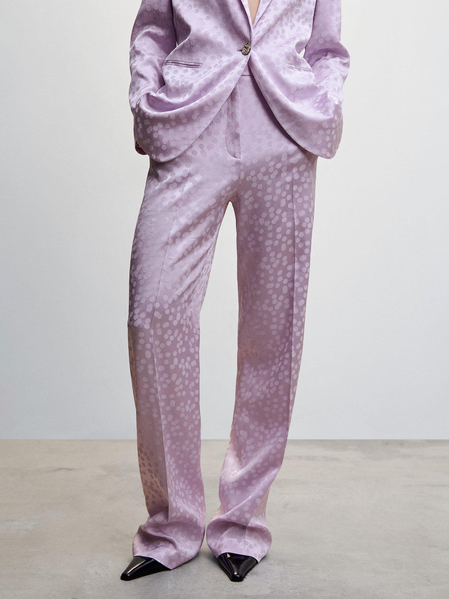 Mango Topete Spot Print Straight Leg Satin Trousers, Lilac