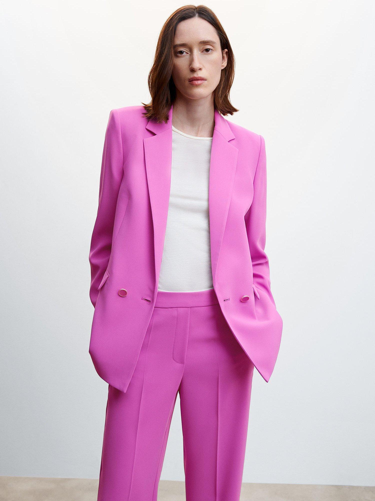 Mango Iguana Plain Double Breasted Blazer, Medium Purple