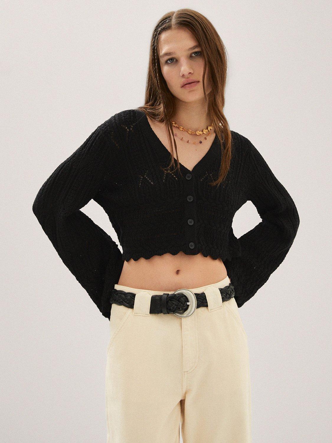 Mango Freedom Cropped Cardigan, Black