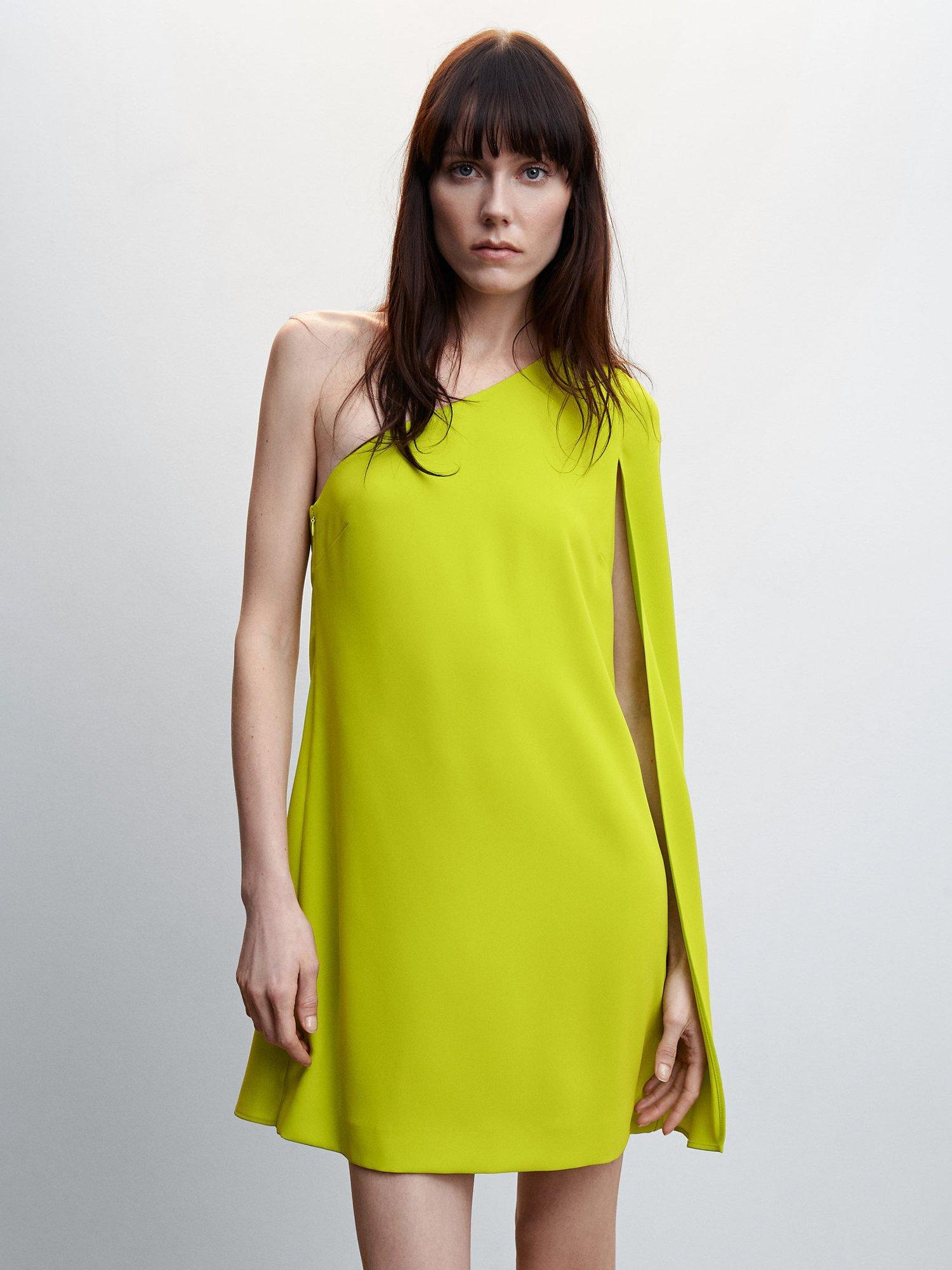 Mango Lemon One Shoulder Mini Dress, Bright Yellow
