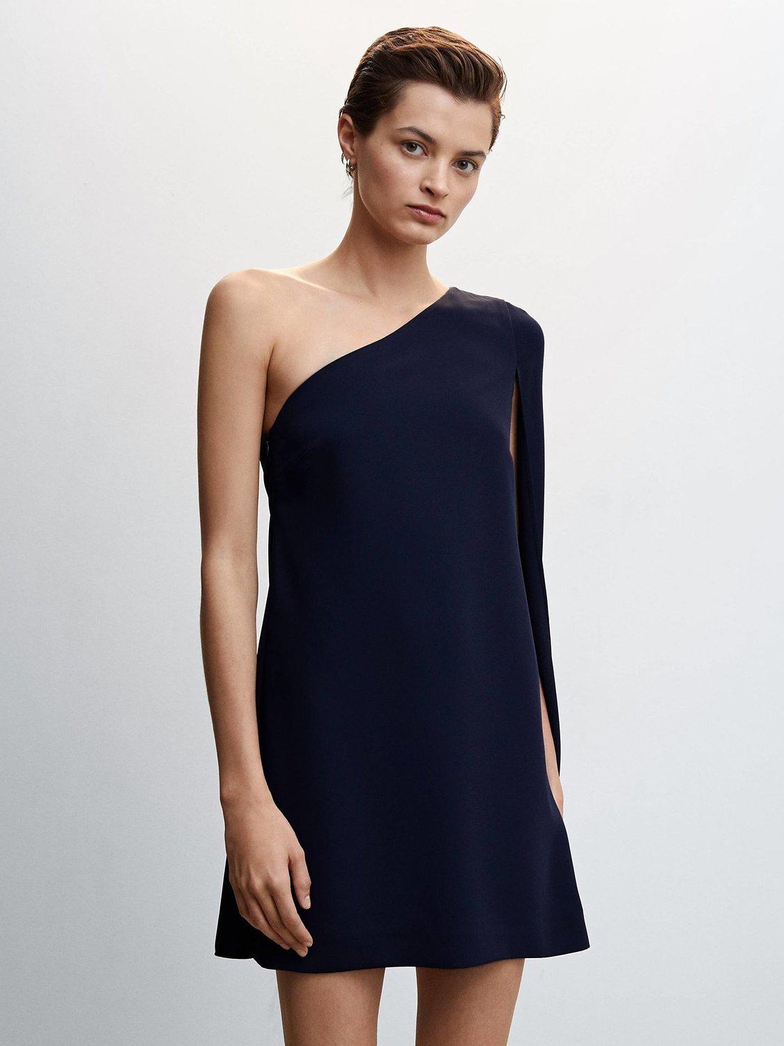Mango Lemon One Shoulder Mini Dress, Dark Blue