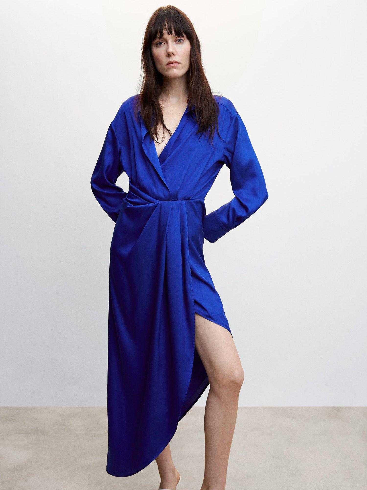 Mango Asymmetric Satin Midi Dress
